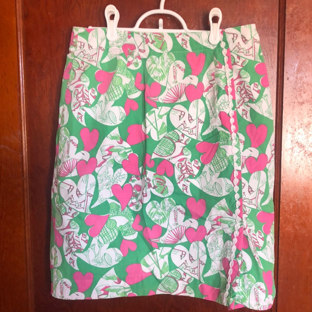 RARE Lilly Pulitzer Green pink vintage golf tennis heart print skirt EUC sz 10